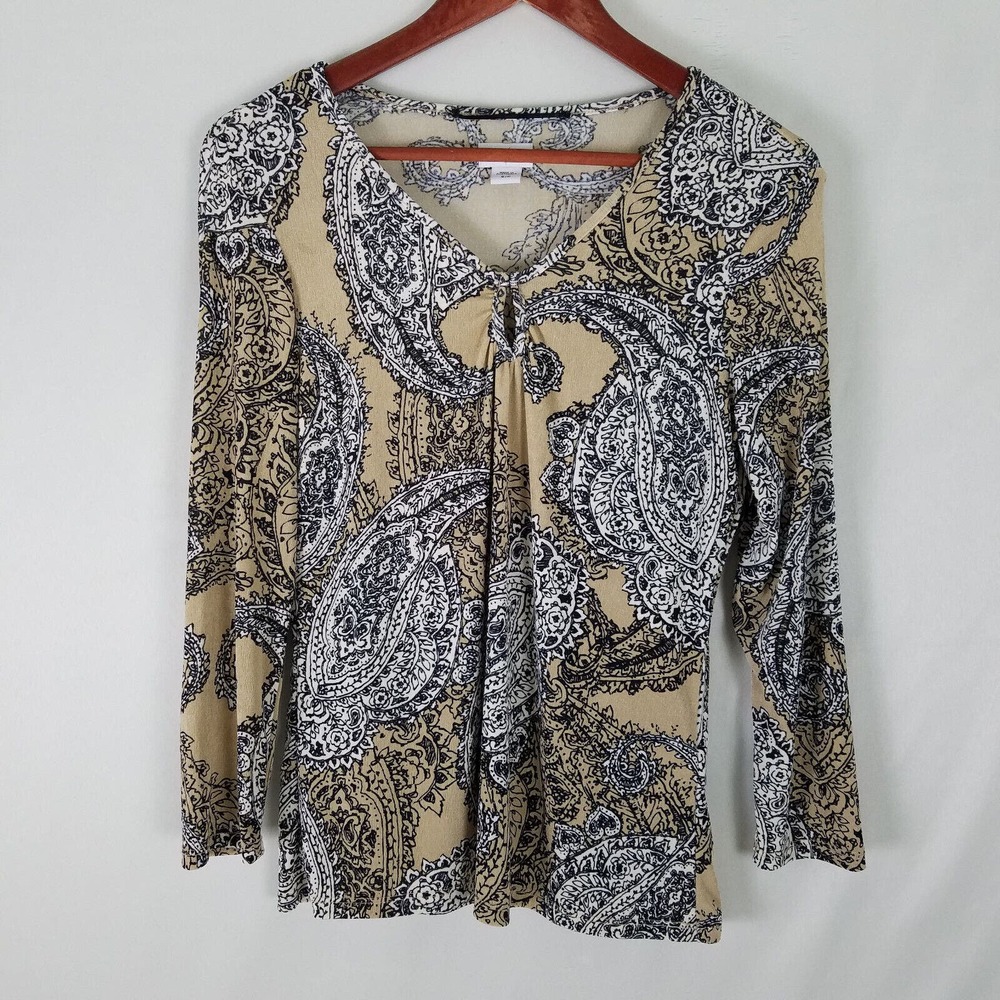 Jacyln Smith Shirt Womens Small Top Big Paisley Print Long Sleeve Keyhole V Neck